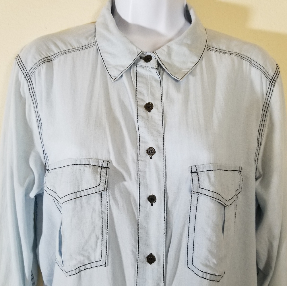 Free People Cotton Chambray LS Shirt, size Small - Picture 2 of 10